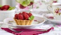 Mini tarts with raspberries fruits Royalty Free Stock Photo