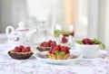Mini tarts with raspberries fruits Royalty Free Stock Photo