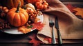 Mini thanksgiving pumpkins on wooden table