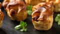 Mini Toad in the hole, Baked sausages in Yorkshire pudding with gravy Royalty Free Stock Photo