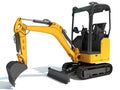 Mini Tracked Excavator 3D rendering on white background