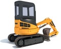 Mini Tracked Excavator 3D rendering on white background