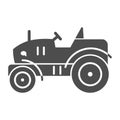 Mini tractor solid icon, Garden and gardening concept, farm cultivator sign on white background, silhouette of small