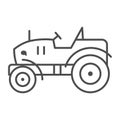 Mini tractor thin line icon, Garden and gardening concept, farm cultivator sign on white background, silhouette of small