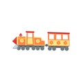 Mini train locomotive from funfair carnival. Amusement park icon. Cartoon entertainment element. Children attraction