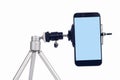 Mini tripot streaming video live with smart phone and microphone tool Royalty Free Stock Photo