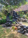 mini waterfall in the junior high school garden Royalty Free Stock Photo