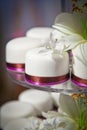 Mini Wedding Cakes and Flowers Detail. Royalty Free Stock Photo