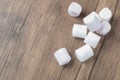 Mini yummy marshmallows on a wooden table Royalty Free Stock Photo