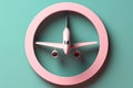 Miniature airplane model, small airliner in rainbow circle, logo or icon design. Air travel concept. Created with generative AI
