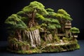 miniature bonsai forest with pruned trees