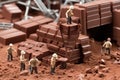 Miniature Builders at the Chocolate Block Site. Generative Ai