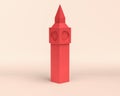 Miniature Building, 3d Icon, monochrome red color, flat and solid style, 3d Rendering