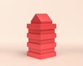 Miniature Building, 3d Icon, monochrome red color, flat and solid style, 3d Rendering