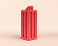 Miniature Building, 3d Icon, monochrome red color, flat and solid style, 3d Rendering