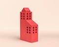 Miniature Building, 3d Icon, monochrome red color, flat and solid style, 3d Rendering