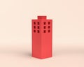 Miniature Building, 3d Icon, monochrome red color, flat and solid style, 3d Rendering
