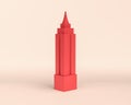 Miniature Building, 3d Icon, monochrome red color, flat and solid style, 3d Rendering