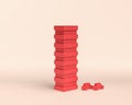 Miniature Building, 3d Icon, monochrome red color, flat and solid style, 3d Rendering