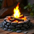 Small campfire with stones and firewood Royalty Free Stock Photo