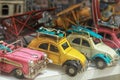 Miniature cars for sale in a showcase