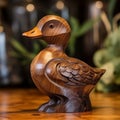 Miniature Carved Wooden Duck With Smooth And Shiny Nature-based Patterns