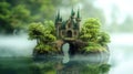 Miniature Castle on Misty Island Royalty Free Stock Photo