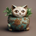 Miniature Cat Potted Plant: Playful Caricature By Daniel Alexander Wilcox