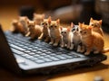 Miniature cats and computer, generative ai Royalty Free Stock Photo