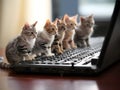 Miniature cats and computer, generative ai Royalty Free Stock Photo