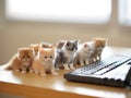 Miniature cats and computer, generative ai Royalty Free Stock Photo