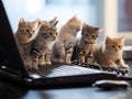 Miniature cats and computer, generative ai