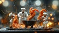 Delicious Shrimp Sizzling in a Chef\'s Pan, Culinary Miniature Scene Royalty Free Stock Photo