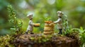 Miniature Chefs Decorating Delicious Cake in Nature Royalty Free Stock Photo