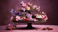 Miniature chocolate cakes, decorated with edible flowers. Generative AI