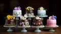 Miniature chocolate cakes, decorated with edible flowers. Generative AI