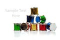 Miniature Christmas drums on white with copy space Royalty Free Stock Photo