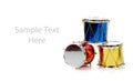 Miniature Christmas drums on white with copy space Royalty Free Stock Photo