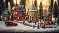 A miniature Christmas village set up