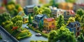 Miniature city with green trees and houses. Miniature city concept.