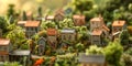 Miniature city with green trees and houses. Miniature city concept.