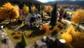 Miniature city with houses, roads and trees in autumn. 3d render