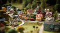 Miniature city with houses and trees. Miniature model city.