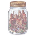 Miniature Cityscape Inside a Glass Jar Royalty Free Stock Photo