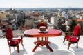 miniature classical dining on a marble floor Royalty Free Stock Photo