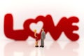 Miniature couple ,Confession love between men and women, text LO