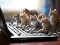 Miniature cute cats and computer, generative ai Royalty Free Stock Photo