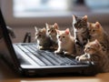 Miniature cute cats and computer, generative ai Royalty Free Stock Photo