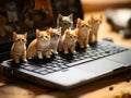 Miniature cute cats and computer, generative ai Royalty Free Stock Photo