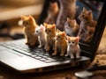Miniature cute cats and computer, generative ai Royalty Free Stock Photo
